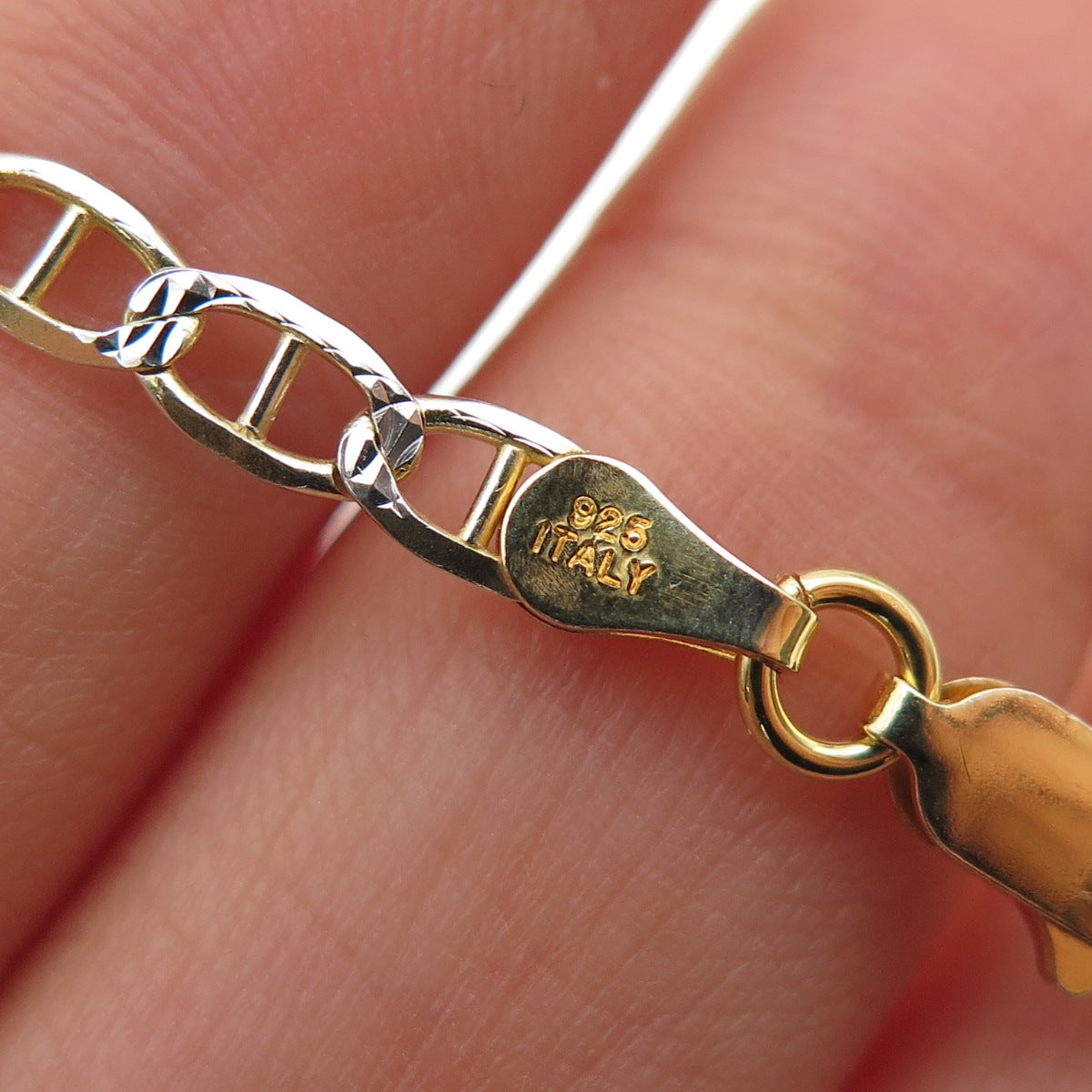 P. LUX 925 Sterling Silver Gold Plated Italy Anchor Mariner Link Bracelet 8"