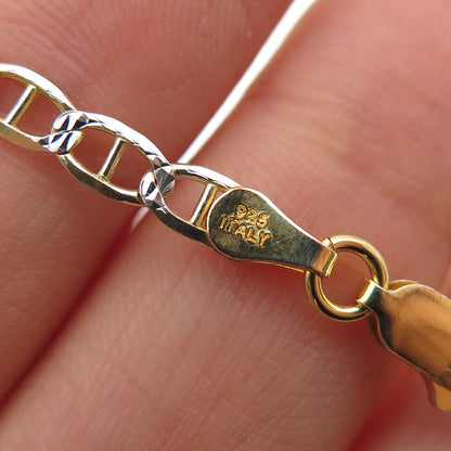 P. LUX 925 Sterling Silver Gold Plated Italy Anchor Mariner Link Bracelet 8"