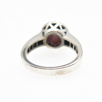 925 Sterling Silver Vintage Real Ruby Modernist Oxidized Ring Size 6.75