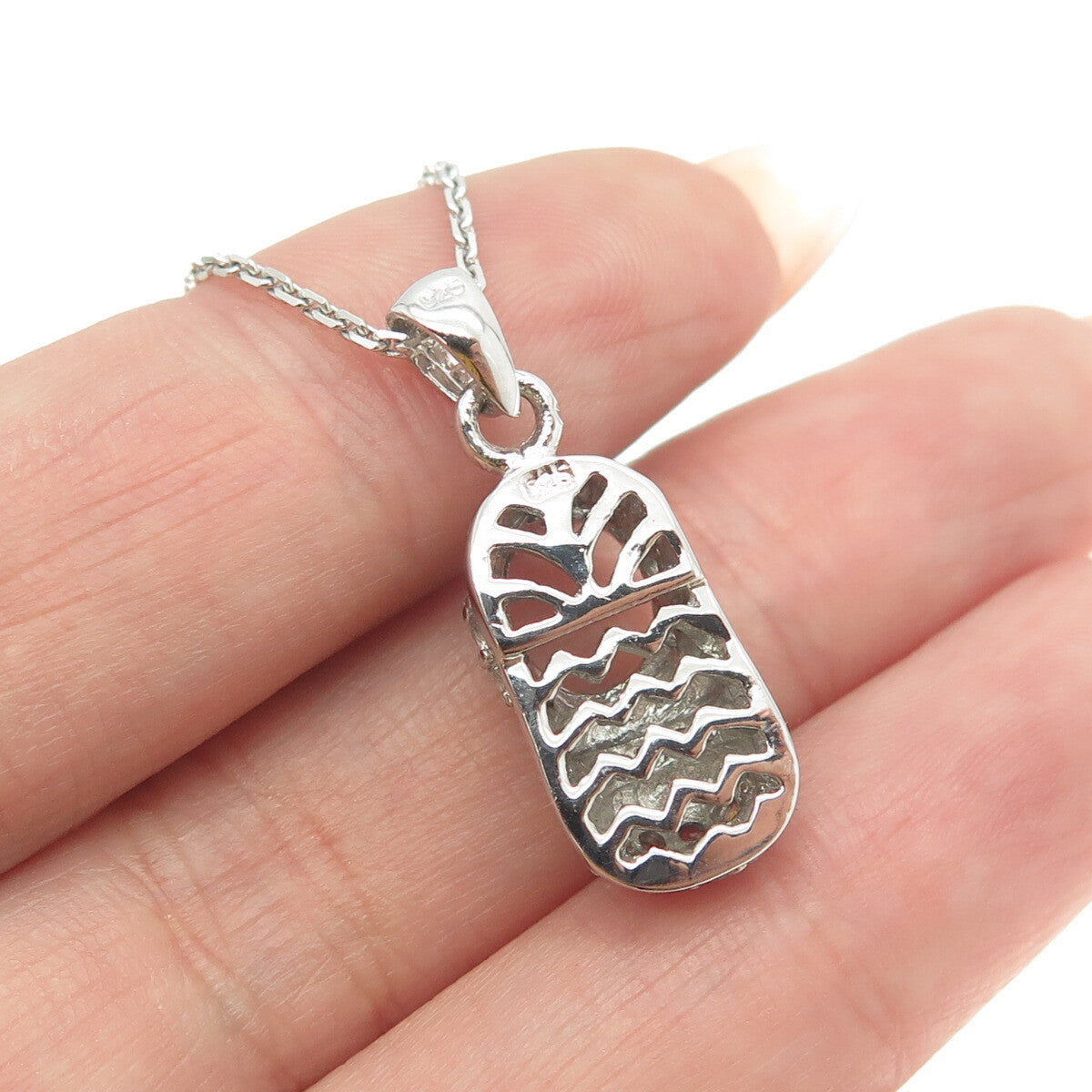 925 Sterling Silver Round-Cut C Z Baby Shoe Cable Chain Necklace 16"