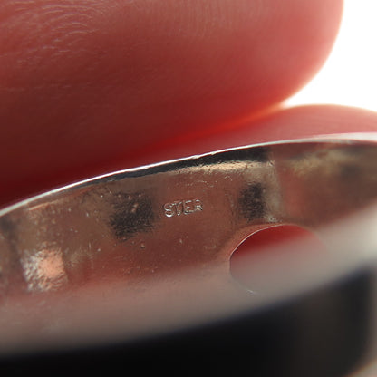 925 Sterling Silver Vintage Modernist Oxidized Adjustable Ring Size 7.25