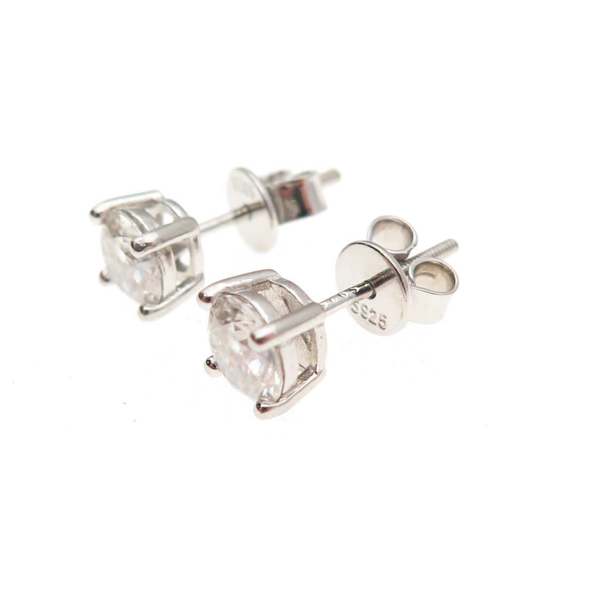 925 Sterling Silver Real Round-Cut Moissanite Approx. 0.6ct Stud Earrings