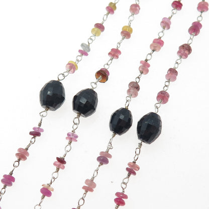 925 Sterling Silver Vintage Real Sapphire & Ruby Beads Long Chain Necklace 44"