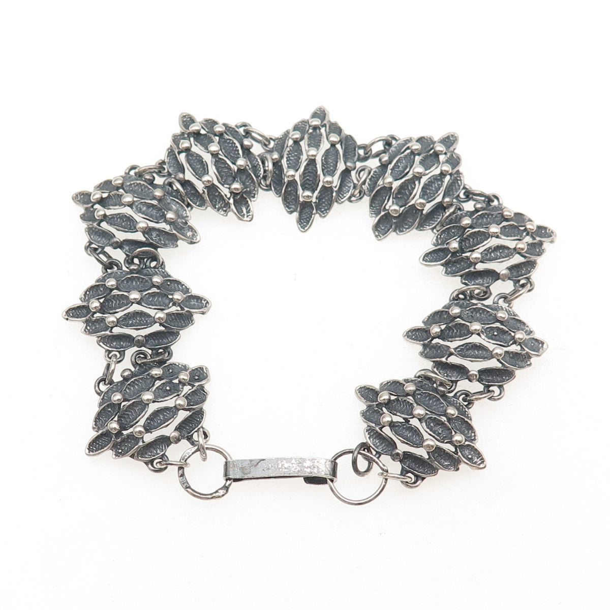 925 Sterling Silver Vintage Modernist Dragon Skin Panel Link Bracelet 7.75"