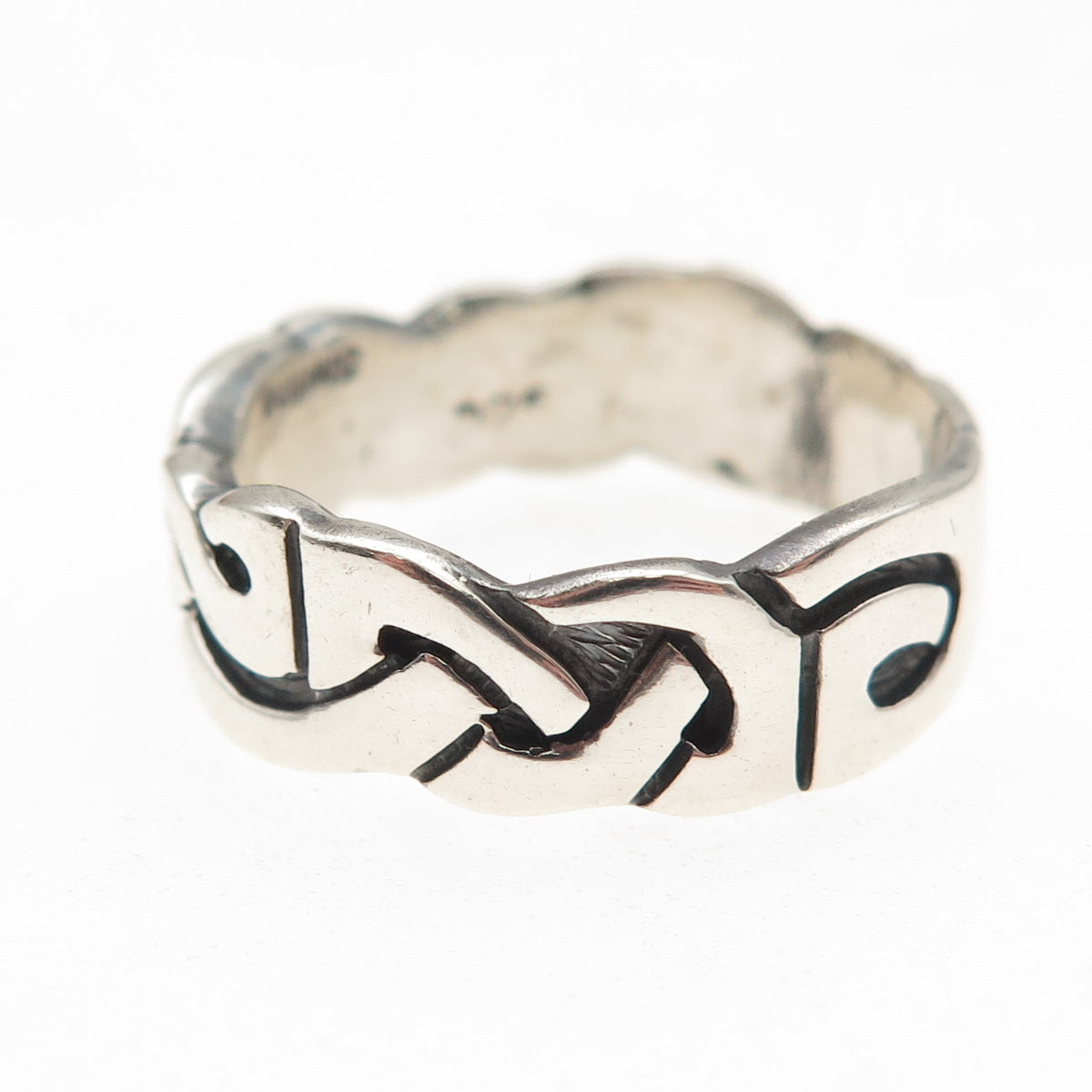 925 Sterling Silver Vintage Celtic Knot Oxidized Band Ring Size 10.75
