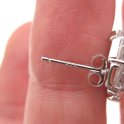 925 Sterling Silver Round-Cut Blue & Tapered Baguette-Cut White C Z Earrings