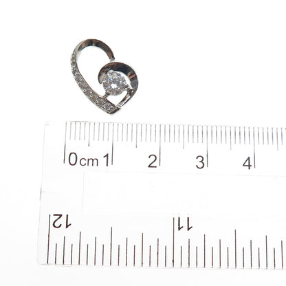 925 Sterling Silver Round-Cut C Z Heart Minimalist Slide Charm Pendant