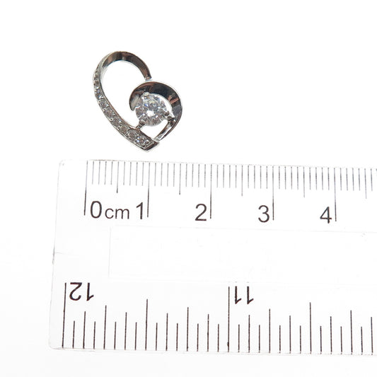 925 Sterling Silver Round-Cut C Z Heart Minimalist Slide Charm Pendant