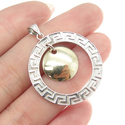 925 Sterling Silver 2-Tone Vintage Turkey Greek Maze Pendant