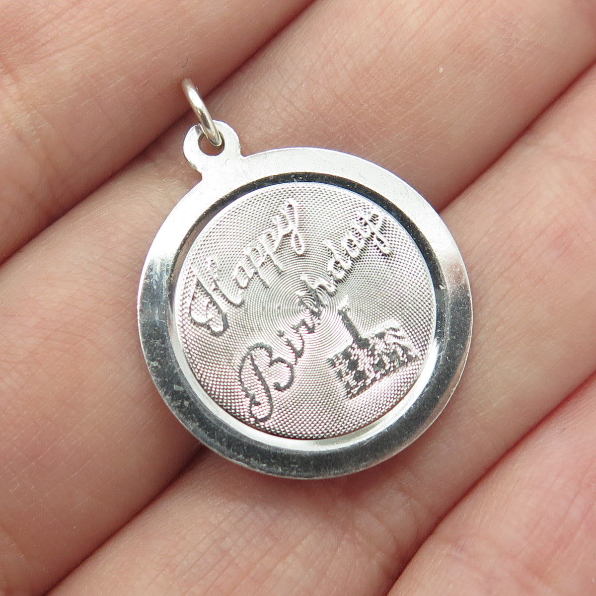 925 Sterling Silver Vintage Happy Birthday Round Pendant