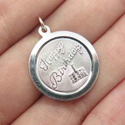 925 Sterling Silver Vintage Happy Birthday Round Pendant