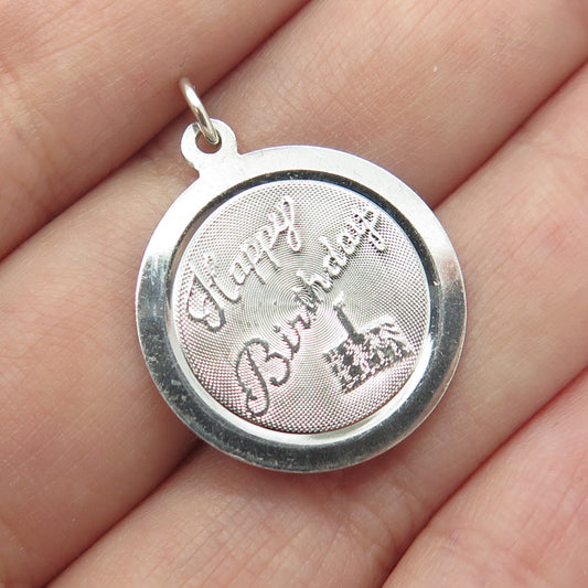 925 Sterling Silver Vintage Happy Birthday Round Pendant