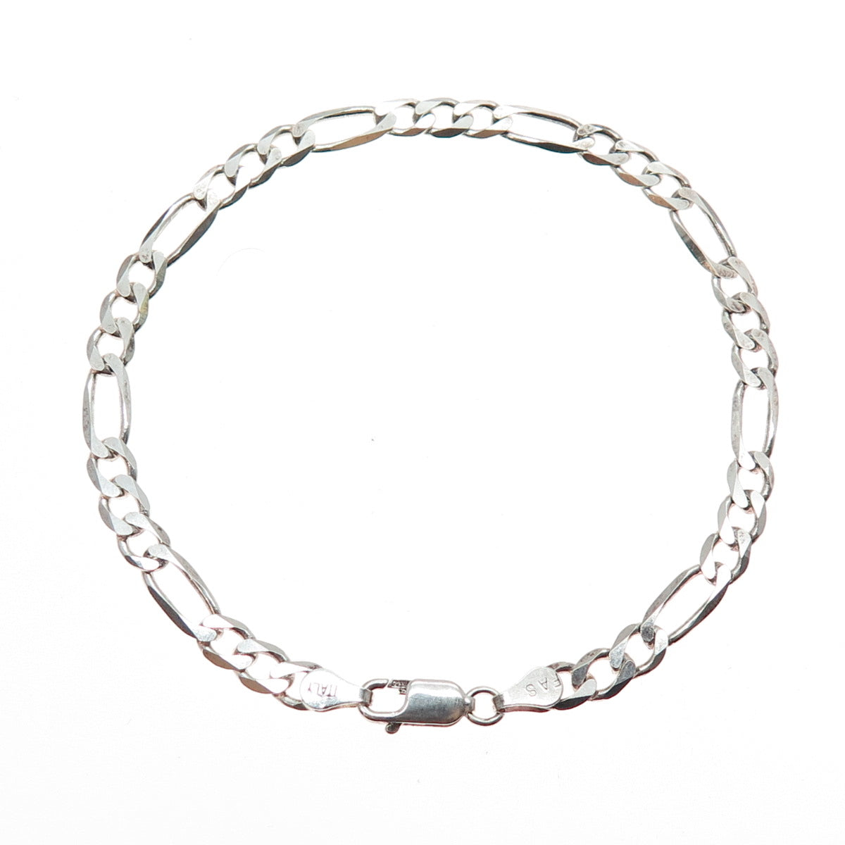 925 Sterling Silver Vintage Italy Figaro Link Bracelet 8"