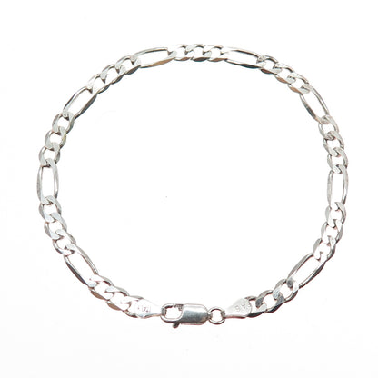925 Sterling Silver Vintage Italy Figaro Link Bracelet 8"