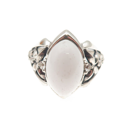 ANN KING 925 Sterling Silver Real White Agate & Topaz Floral Ring Size 9