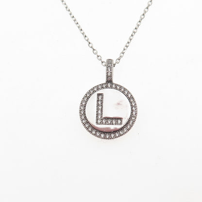 925 Sterling Silver Round-Cut C Z Letter L Tag Cable Chain Necklace 16-18"