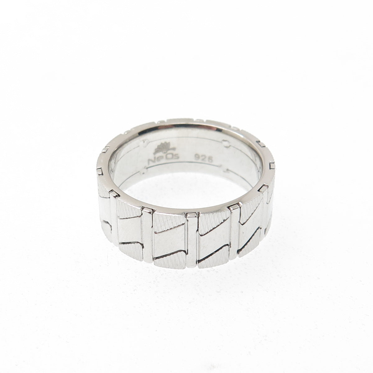 NEOS 925 Sterling Silver Textured Zig Zag Band Ring Size 8.75