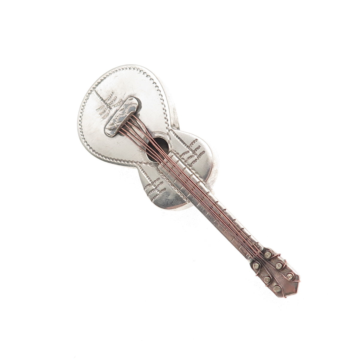 925 Sterling Silver 2-Tone Vintage Mexico Guitar Oxidized Pin Brooch