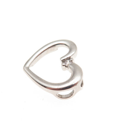 925 Sterling Silver Round-Cut C Z Heart Mini Slide Charm Pendant