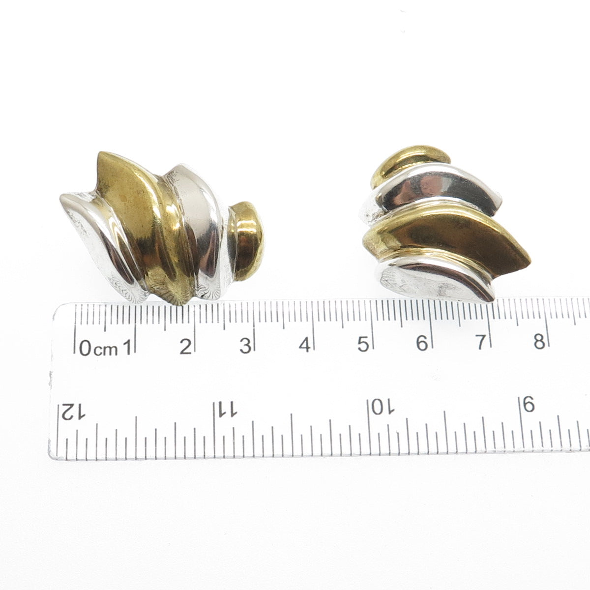 925 Sterling Silver 2-Tone Vintage Mexico Modernist Clip On Earrings