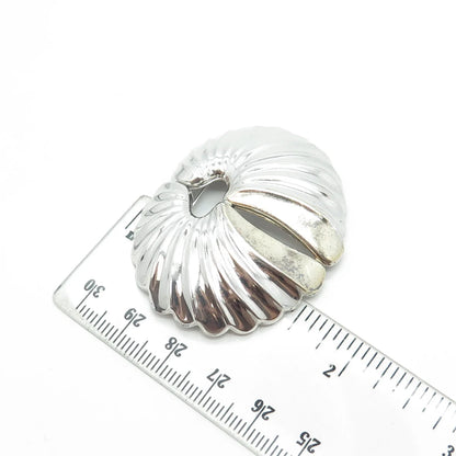 925 Sterling Silver Vintage Ribbed Shell Modernist Pin Brooch