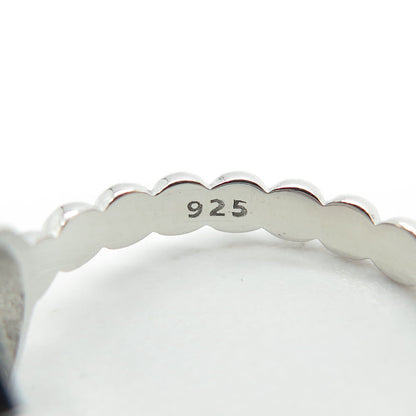 925 Sterling Silver White & Blue C Z Beaded Ring Size 6.75