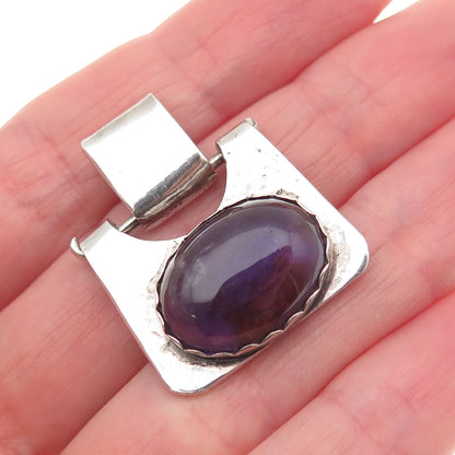 925 Sterling Silver Vintage Real Amethyst Modernist Pendant