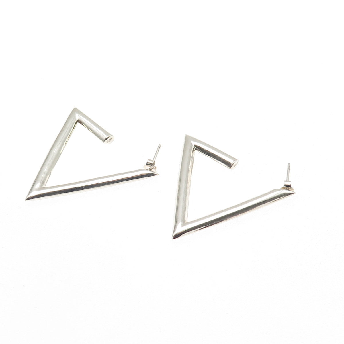 925 Sterling Silver Vintage Modernist Triangle Hoop Earrings