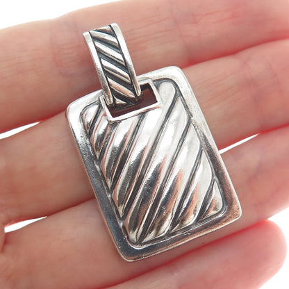 SIDNEY EVAN 925 Sterling Silver Vintage Modernist Ribbed Oxidized Pendant
