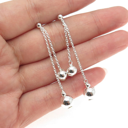 925 Sterling Silver Beaded Cable Chain Dangling Earrings