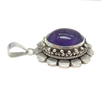 925 Sterling Silver Vintage Real Amethyst Gemstone Pendant