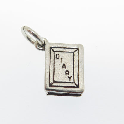 SUN WEST 925 Sterling Silver Vintage Diary Minimalist Charm Pendant