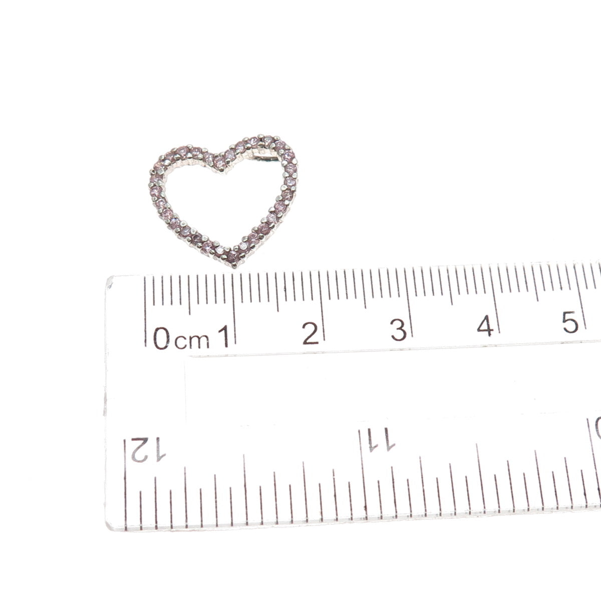 ROSS SIMONS Sterling Silver Round-Cut Pink C Z Heart Mini Slide Charm Pendant