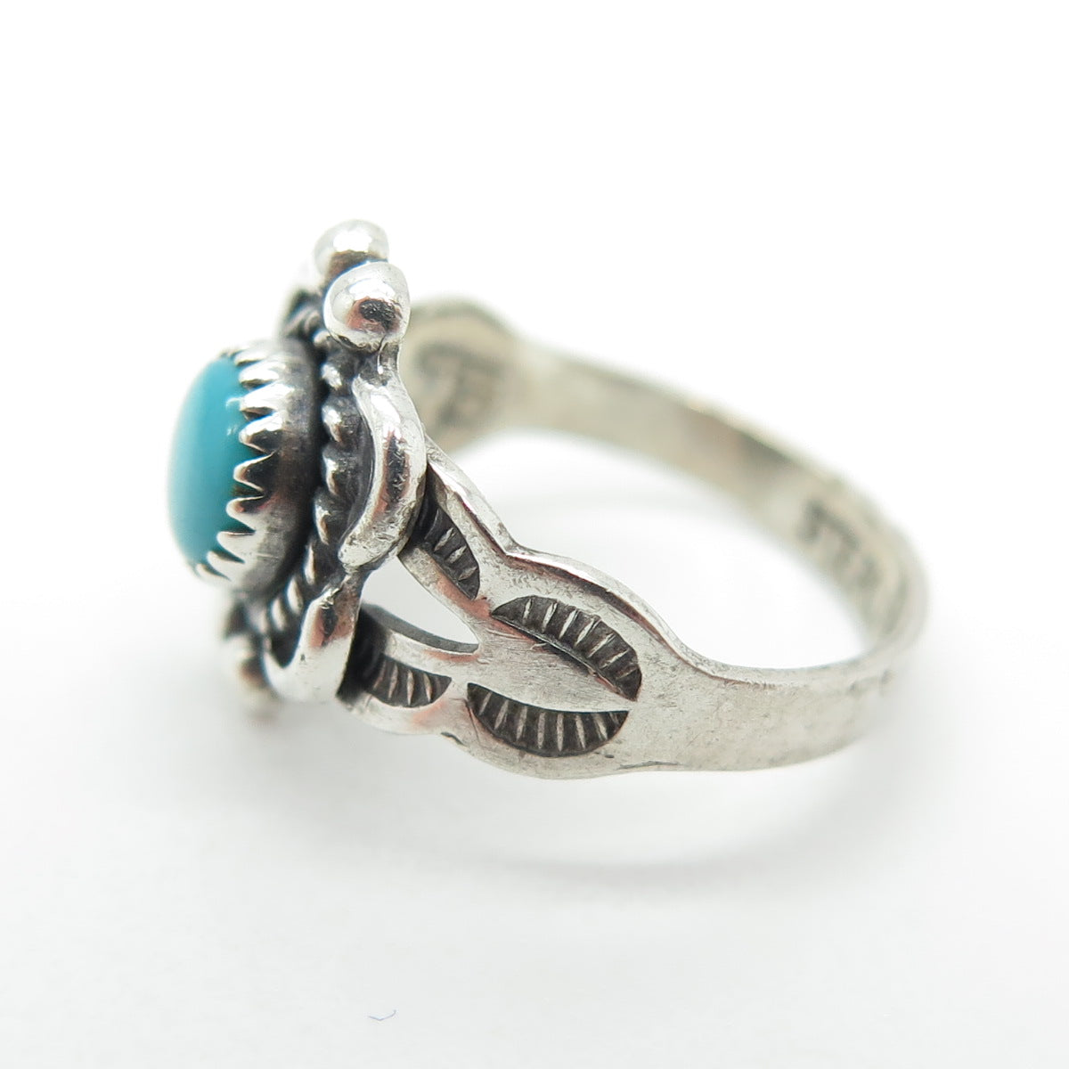 Old Pawn Sterling Silver Vintage Bisbee Turquoise Snake Eye Baby Ring Size 1.75