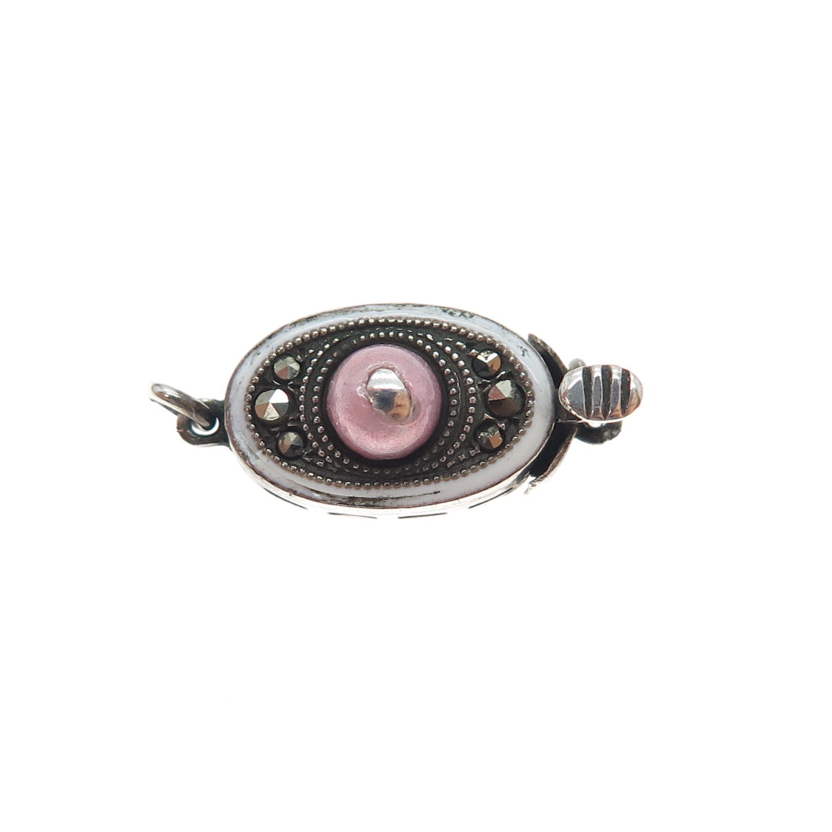 DEPOSE 935 Silver Antique Enamel Real Marcasite Bracelet / Necklace Box Lock