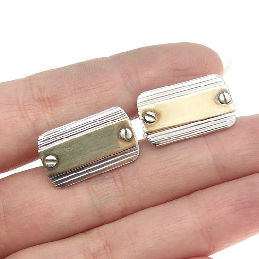 925 Sterling Silver 2-Tone Vintage Engravable Bullet Back Cufflinks