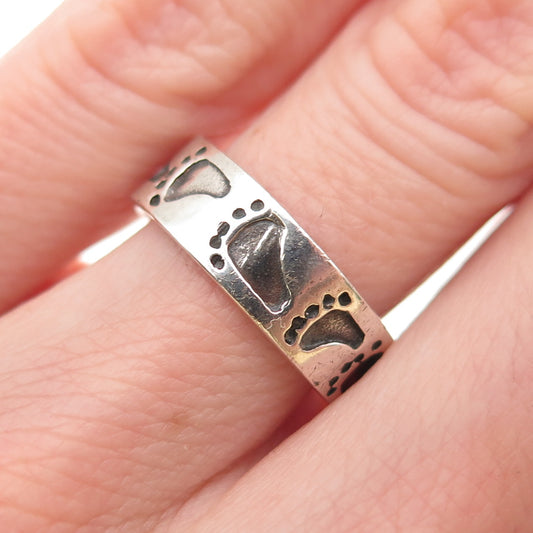 925 Sterling Silver Vintage Footprint Oxidized Band Ring Size 6.5