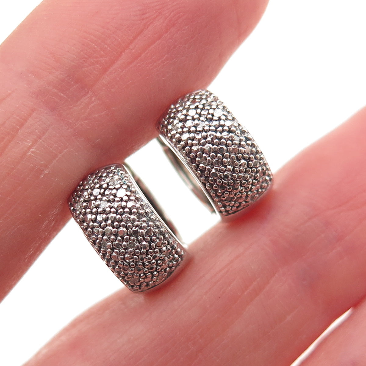 925 Sterling Silver Real Round-Cut Diamond Hoop Earrings