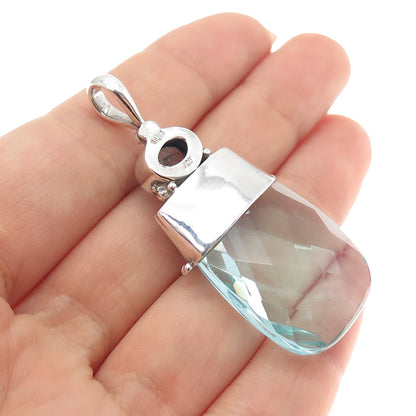 SAJEN 925 Sterling Silver Vintage Glass Real Blue Topaz Modernist Pendant