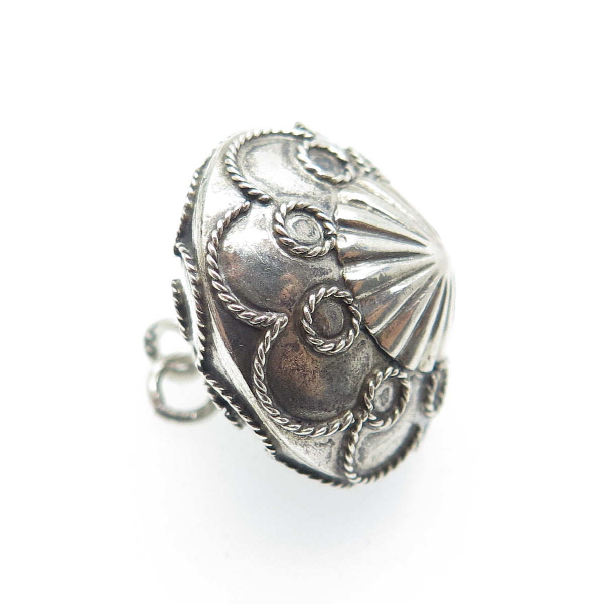 800 Silver Antique Art Deco Filigree Spinning Top Charm Pendant