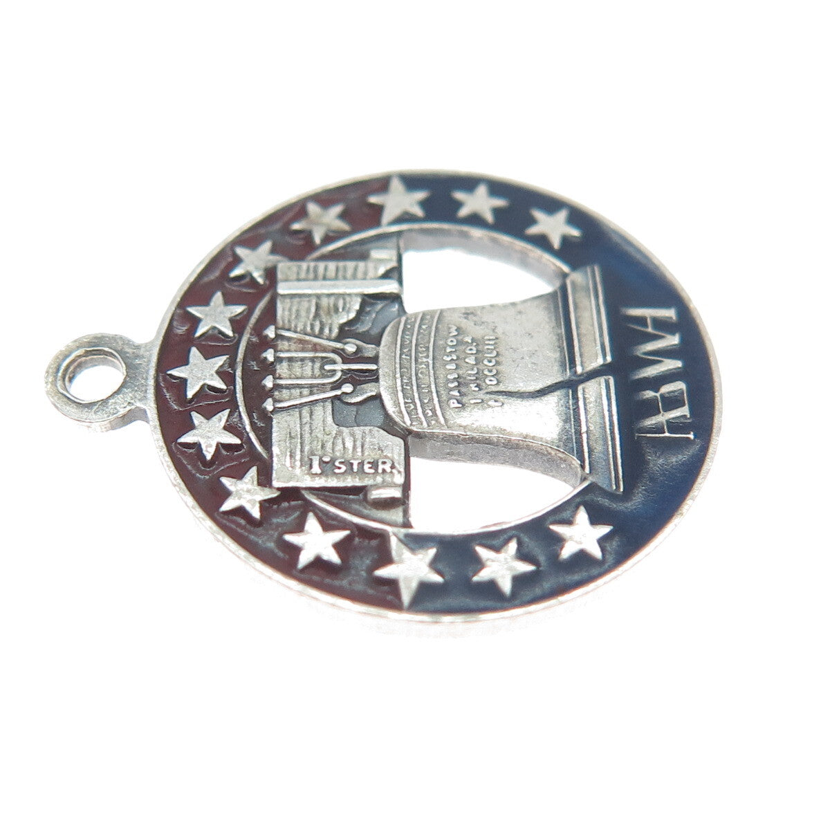 925 Sterling Silver Vintage 1976 Enamel Beyond Our Heritage Liberty Bell Pendant
