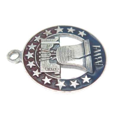 925 Sterling Silver Vintage 1976 Enamel Beyond Our Heritage Liberty Bell Pendant