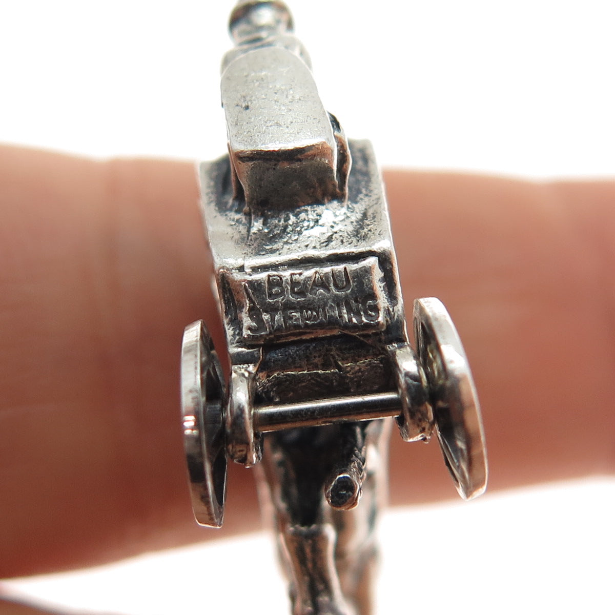 BEAU 925 Sterling Silver Vintage Horse & Carriage Oxidized 3D Charm Pendant