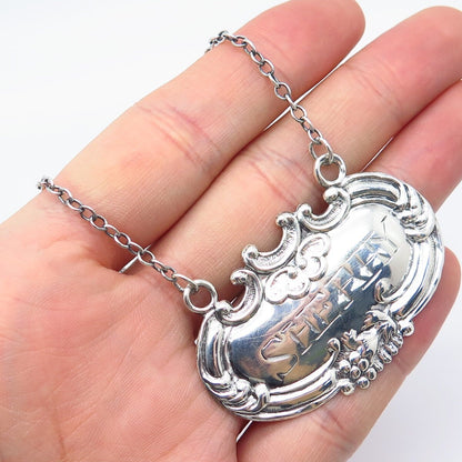 925 Sterling Silver Vintage "Sherry" Bottle Tag