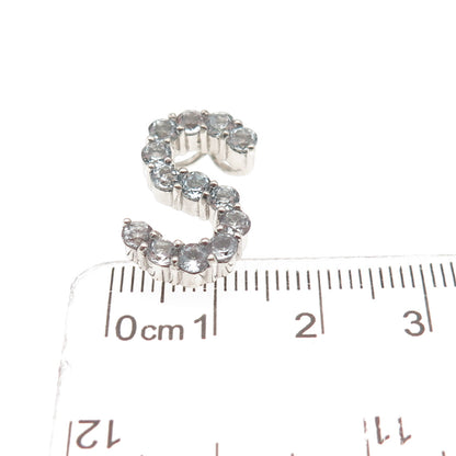 925 Sterling Silver Real Round-Cut Blue Topaz Letter S Slide Charm Pendant