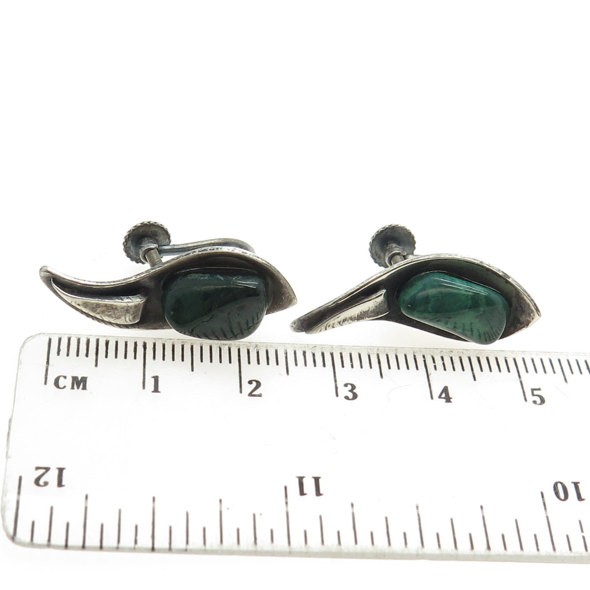 925 Sterling Silver Antique Art Deco Real Malachite Claw Screw Back Earrings