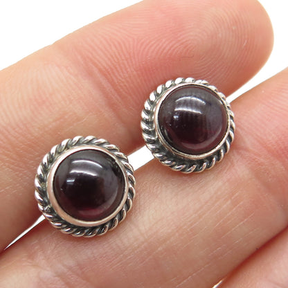 925 Sterling Silver Vintage Real Tourmaline Roped Stud Earrings