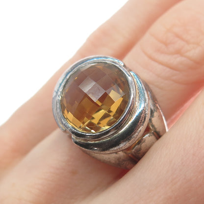 925 Sterling Silver Vintage Real Citrine Modernist Oxidized Ring Size 5