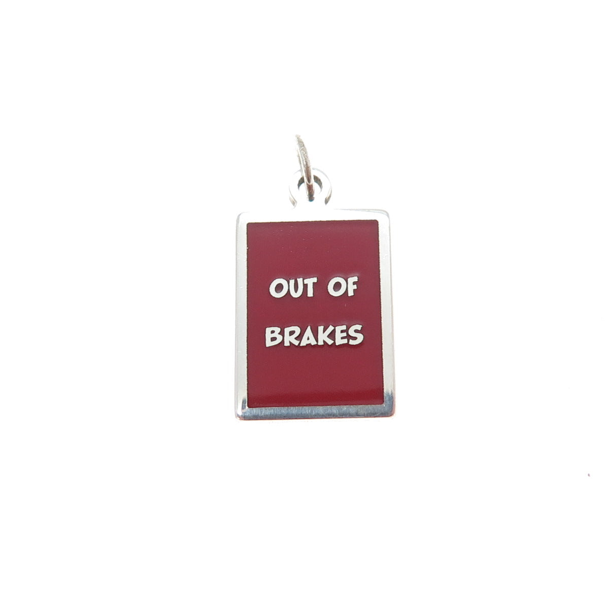 925 Sterling Silver Red Enamel Out Of Brakes Minimalist Charm Pendant