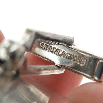 925 Sterling Silver Vintage Real Bloodstone Modernist Oxidized Cufflinks